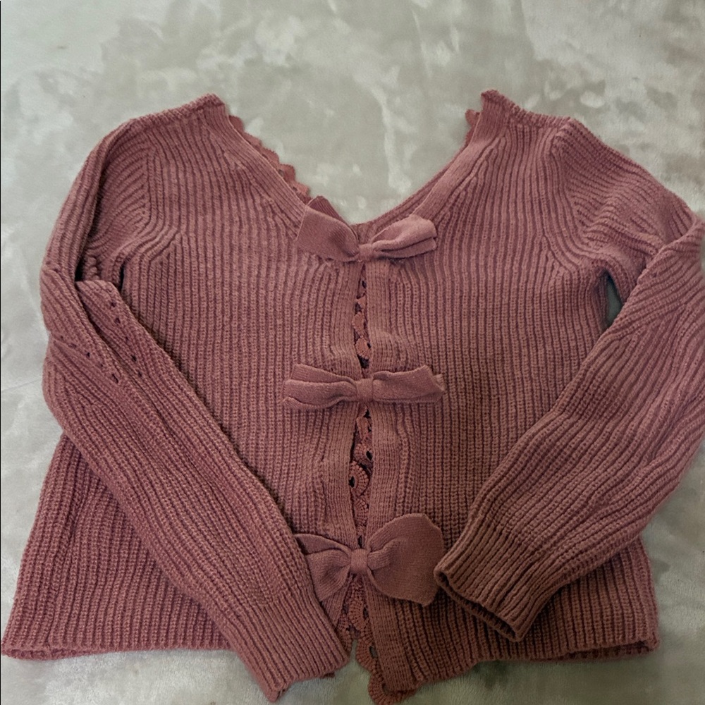 SHEIN antique rose/mauve Bow-Front Knit sweater size small